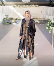 Load image into Gallery viewer, FLORAL PRINTED 4 PIECE ABAYA | TAUPE/BLACK |