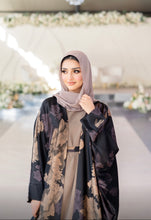 Load image into Gallery viewer, FLORAL PRINTED 4 PIECE ABAYA | TAUPE/BLACK |