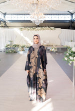Load image into Gallery viewer, FLORAL PRINTED 4 PIECE ABAYA | TAUPE/BLACK |