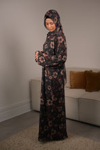 Load image into Gallery viewer, | STRAIGHT CUT FLORAL ABAYA WITH MATCHING SCARF |