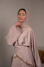 Load image into Gallery viewer, WRAP AROUND EMBELLISHED FRINGE ABAYA | CHAMPAGNE GOLD |