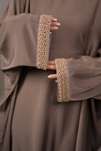 Load image into Gallery viewer, | CLOSED CRYSTAL NECK BATWING ABAYA | TAUPE |