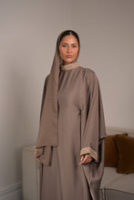 Load image into Gallery viewer, | CLOSED CRYSTAL NECK BATWING ABAYA | TAUPE |