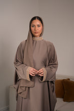 Load image into Gallery viewer, | CLOSED CRYSTAL NECK BATWING ABAYA | TAUPE |