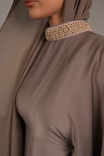 Load image into Gallery viewer, | CLOSED CRYSTAL NECK BATWING ABAYA | TAUPE |