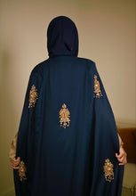 Load image into Gallery viewer, | LUXE | NAVY AND GOLD FLOWING CRYSTAL MOTIF CAPE