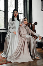 Load image into Gallery viewer, LUXURY HEAVY CRYSTAL CUFF OPEN CAPE ABAYA | MINT SILVER |