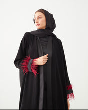 Load image into Gallery viewer, FEATHER SLEEVE OPEN ABAYA | RED |