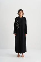Load image into Gallery viewer, EMBELLISHED OPEN ABAYA WITH CUFF SLEEVE | BLACK |