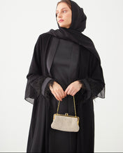 Load image into Gallery viewer, FEATHER SLEEVE OPEN ABAYA | BLACK |
