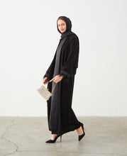 Load image into Gallery viewer, FEATHER SLEEVE OPEN ABAYA | BLACK |