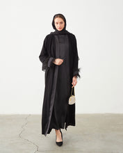 Load image into Gallery viewer, FEATHER SLEEVE OPEN ABAYA | BLACK |