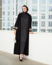 Load image into Gallery viewer, FEATHER SLEEVE OPEN ABAYA | NUDE |