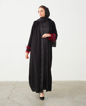 Load image into Gallery viewer, FEATHER SLEEVE OPEN ABAYA | RED |