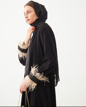 Load image into Gallery viewer, FEATHER SLEEVE OPEN ABAYA | NUDE |