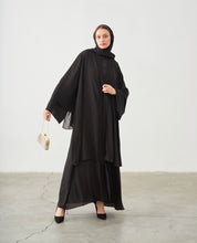 Load image into Gallery viewer, DOUBLE LAYER OPEN ABAYA | BLACK |