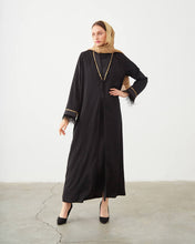 Load image into Gallery viewer, JACKET STYLE ABAYA WITH GOLD AND FEATHER DETAIL