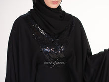 Load image into Gallery viewer, DRAPED SEQUIN ABAYA | BLACK |