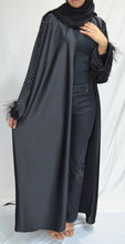 Load image into Gallery viewer, OPEN FEATHER DETAIL NADA ABAYA | BLACK |