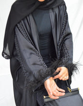 Load image into Gallery viewer, OPEN FEATHER DETAIL NADA ABAYA | BLACK |