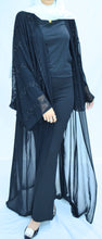 Load image into Gallery viewer, SHEER FLOWER EMBROIDERED OPEN ABAYA | BLACK |