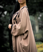 Load image into Gallery viewer, | WARM NUDE BATWING ABAYA WITH BLACK EMBELLISHMENT |