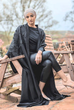Load image into Gallery viewer, | BLACK CAPE WITH SUBTLE FLORAL CUT OUT DETAIL |