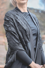 Load image into Gallery viewer, | BLACK CAPE WITH SUBTLE FLORAL CUT OUT DETAIL |