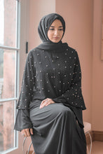 Load image into Gallery viewer, | BLACK PEARL ABAYA WITH FLARED SLEEVES | NURSING FRIENDLY |