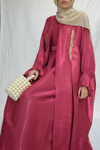 Load image into Gallery viewer, EMBELLISHED ORGANZA 3 PIECE ABAYA | DEEP RED |