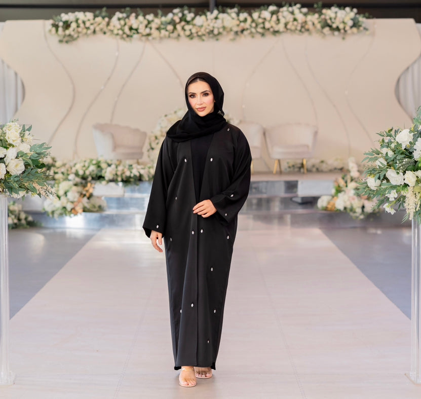 3 PIECE OPEN CRYSTAL ABAYA | BLACK |
