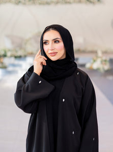 3 PIECE OPEN CRYSTAL ABAYA | BLACK |