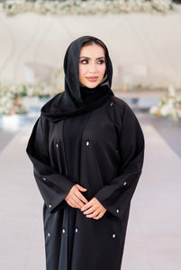 3 PIECE OPEN CRYSTAL ABAYA | BLACK |