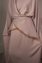 Load image into Gallery viewer, WRAP AROUND EMBELLISHED FRINGE ABAYA | CHAMPAGNE GOLD |
