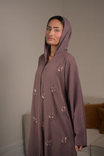 Load image into Gallery viewer, | CLASSIC STRAIGHT CUT ABAYA WITH CHIFFON FLOWERS  | MAUVE |
