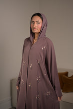 Load image into Gallery viewer, | CLASSIC STRAIGHT CUT ABAYA WITH CHIFFON FLOWERS  | MAUVE |
