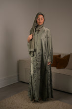 Load image into Gallery viewer, SATIN FLORAL UMBRELLA ABAYA | GREEN |
