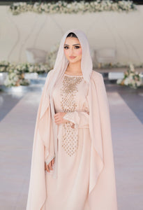 | LUXE | FLOWING NUDE CRYSTAL DETAILED CAPE ABAYA