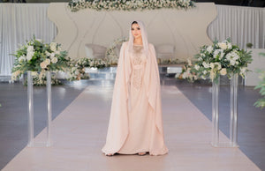 | LUXE | FLOWING NUDE CRYSTAL DETAILED CAPE ABAYA