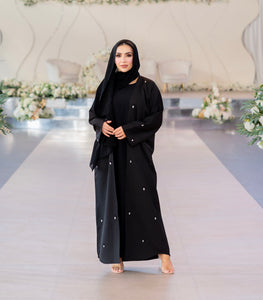 3 PIECE OPEN CRYSTAL ABAYA | BLACK |